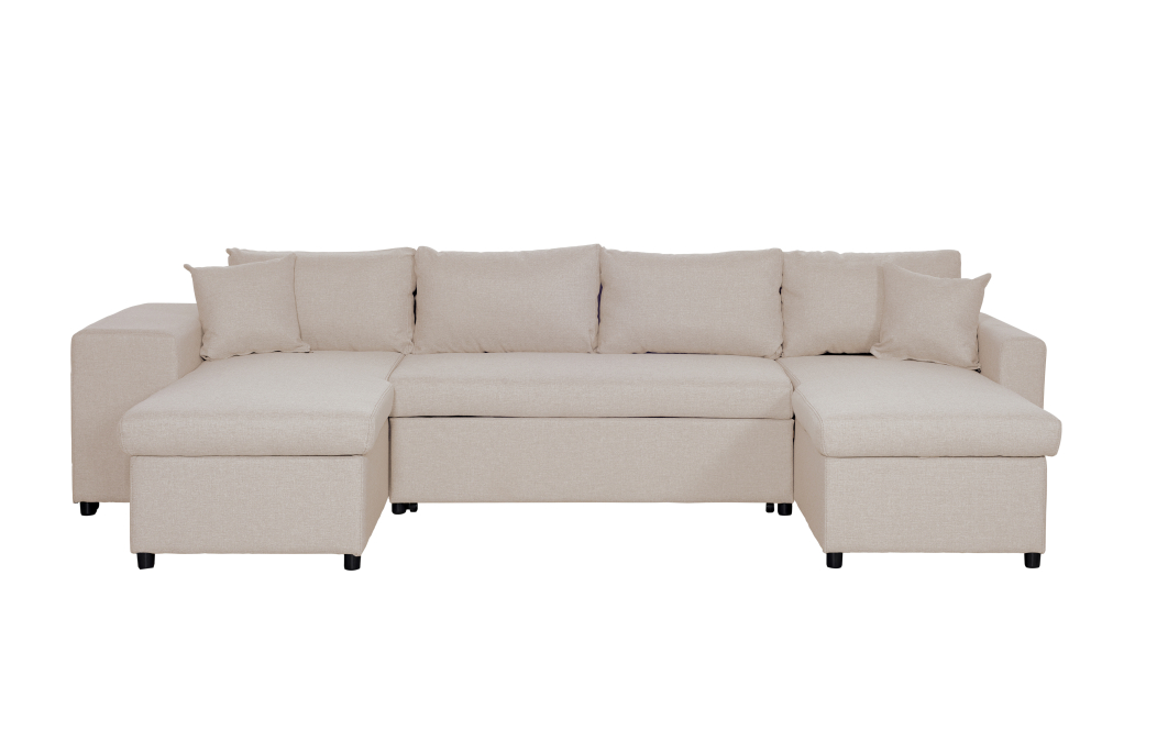 Canapé d'angle panoramique OSLO convertible avec coffres et poufs en tissu