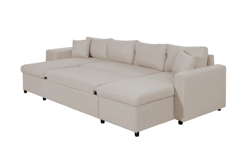 Canapé d'angle panoramique OSLO convertible avec coffres et poufs en tissu