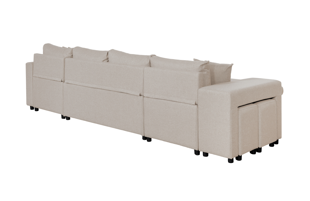 Canapé d'angle panoramique OSLO convertible avec coffres et poufs en tissu
