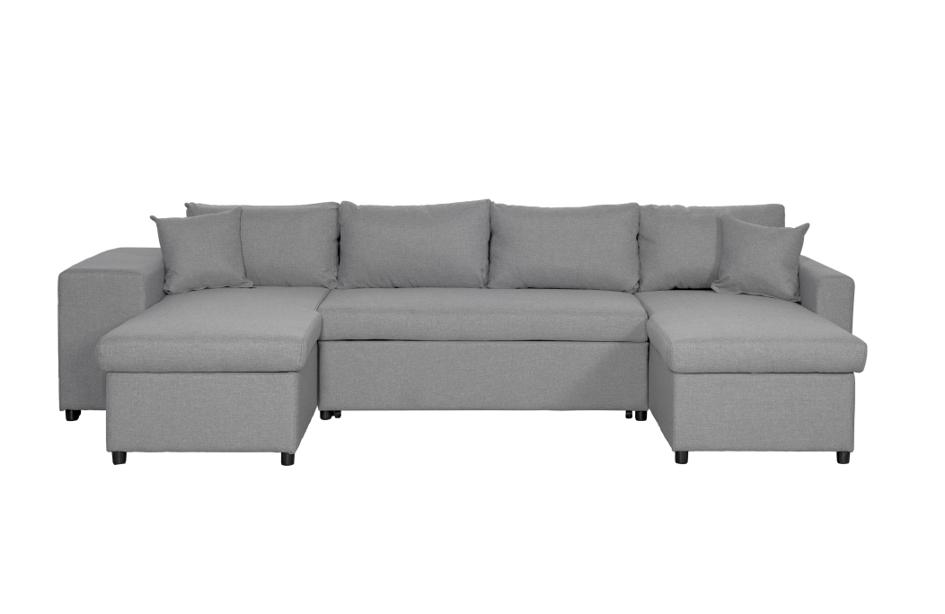 Canapé d'angle panoramique OSLO convertible avec coffres et poufs en tissu