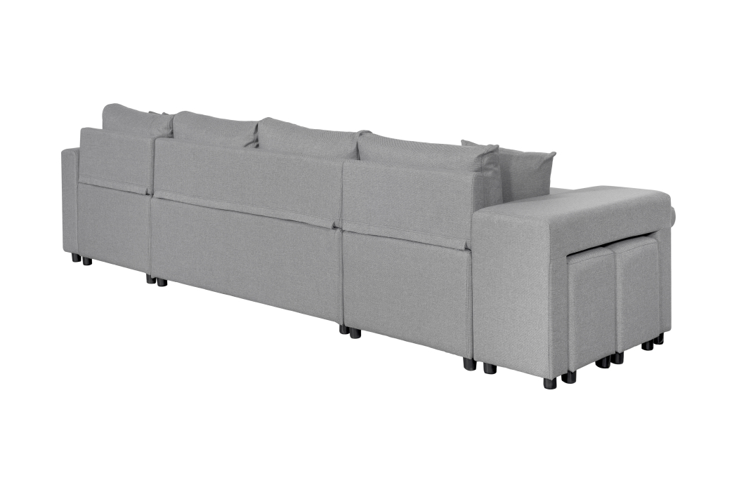 Canapé d'angle panoramique OSLO convertible avec coffres et poufs en tissu
