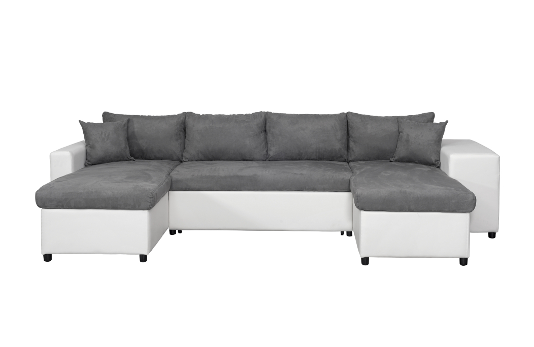 Canapé d'angle panoramique OSLO convertible avec coffres et poufs en simili et microfibre