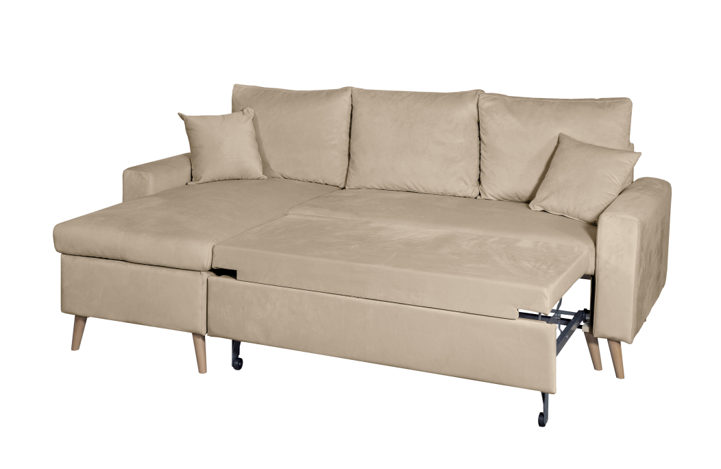 Canapé d'angle MARIA SCANDINAVE VELOURS réversible et convertible avec coffre