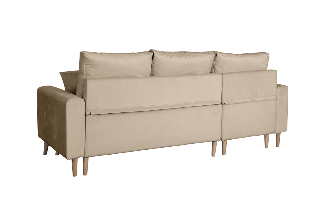 Canapé d'angle MARIA SCANDINAVE VELOURS réversible et convertible avec coffre