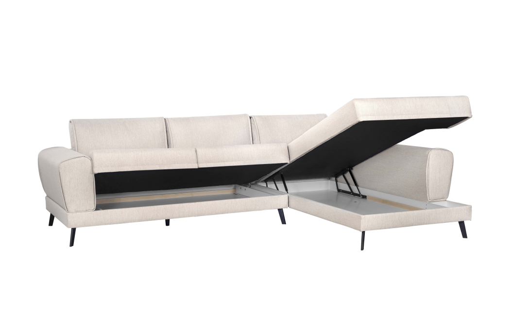 Canapé d'angle INDIA convertible 2 coffres en tissu