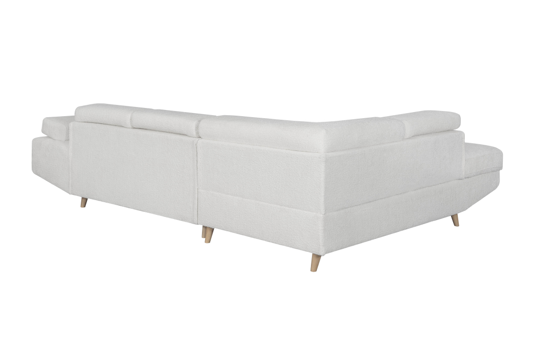 Canapé d'angle convertible MATHIS avec coffre en tissu bouclettes