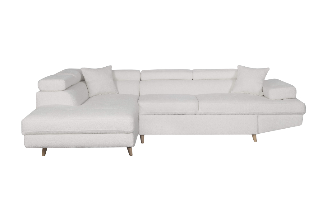 Canapé d'angle convertible RIO Scandinave avec coffre en tissu bouclette