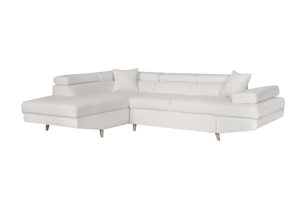 Canapé d'angle convertible MATHIS avec coffre en tissu bouclettes