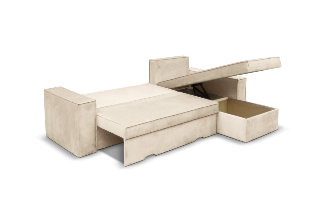 Canapé d'angle CAELIA Réversible et Convertible avec coffre en velours cotelé