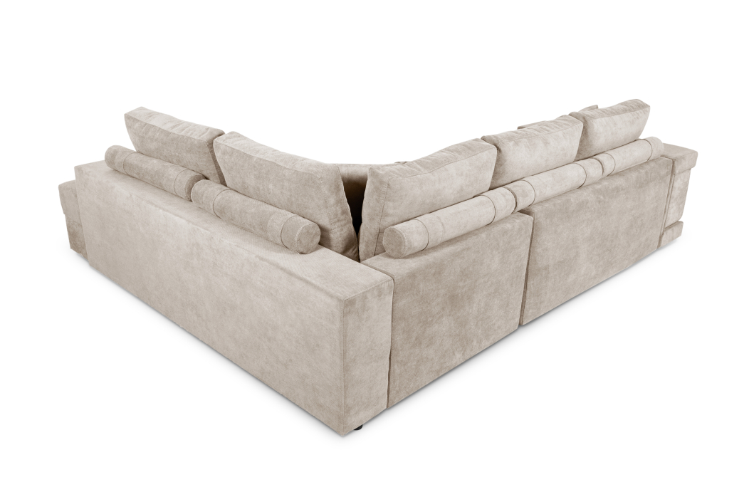 Canapé d'angle TAMIA convertible avec coffre et 2 poufs en tissu
