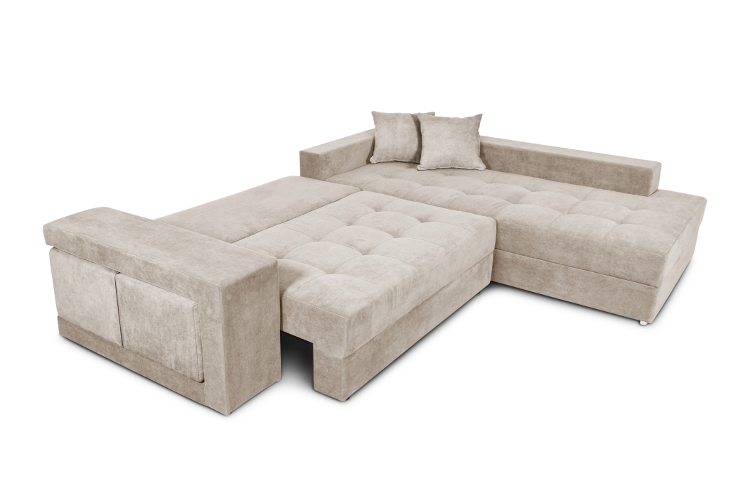 Canapé d'angle TAMIA convertible avec coffre et 2 poufs en tissu