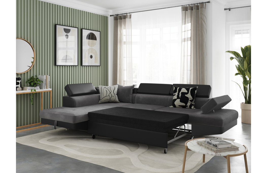 Canapé d'angle RIO Convertible avec coffre en microfibre et simili