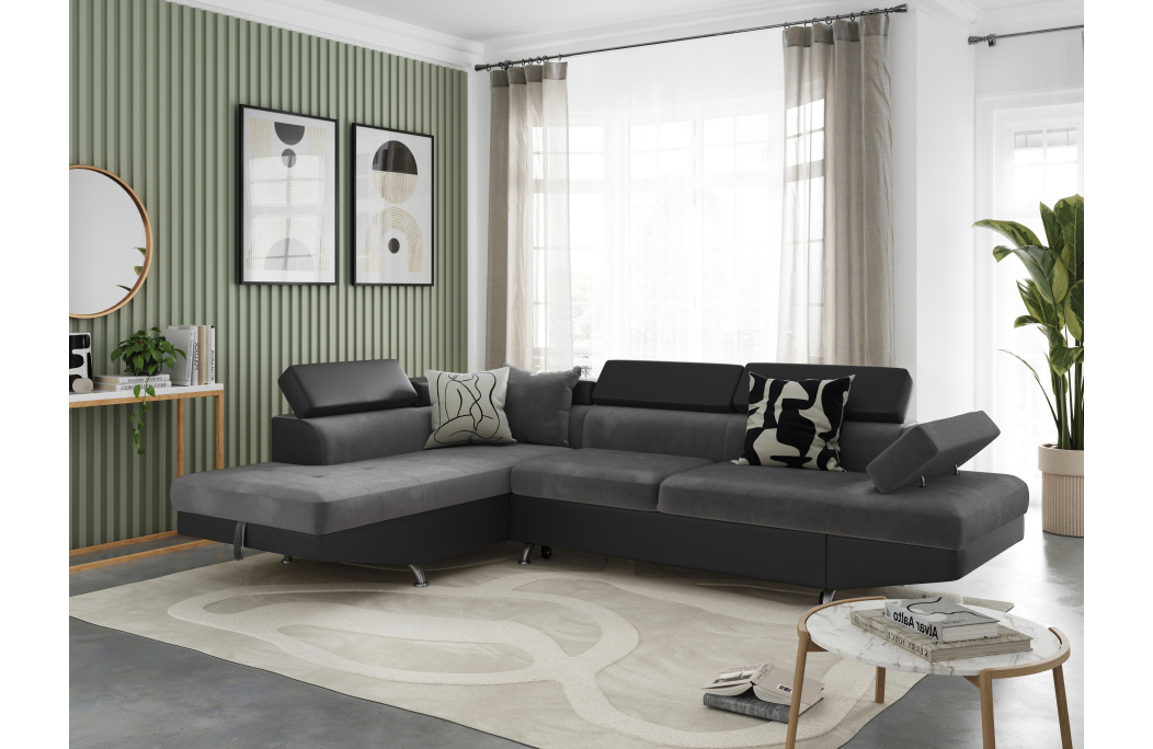 Canapé d'angle RIO Convertible avec coffre en microfibre et simili