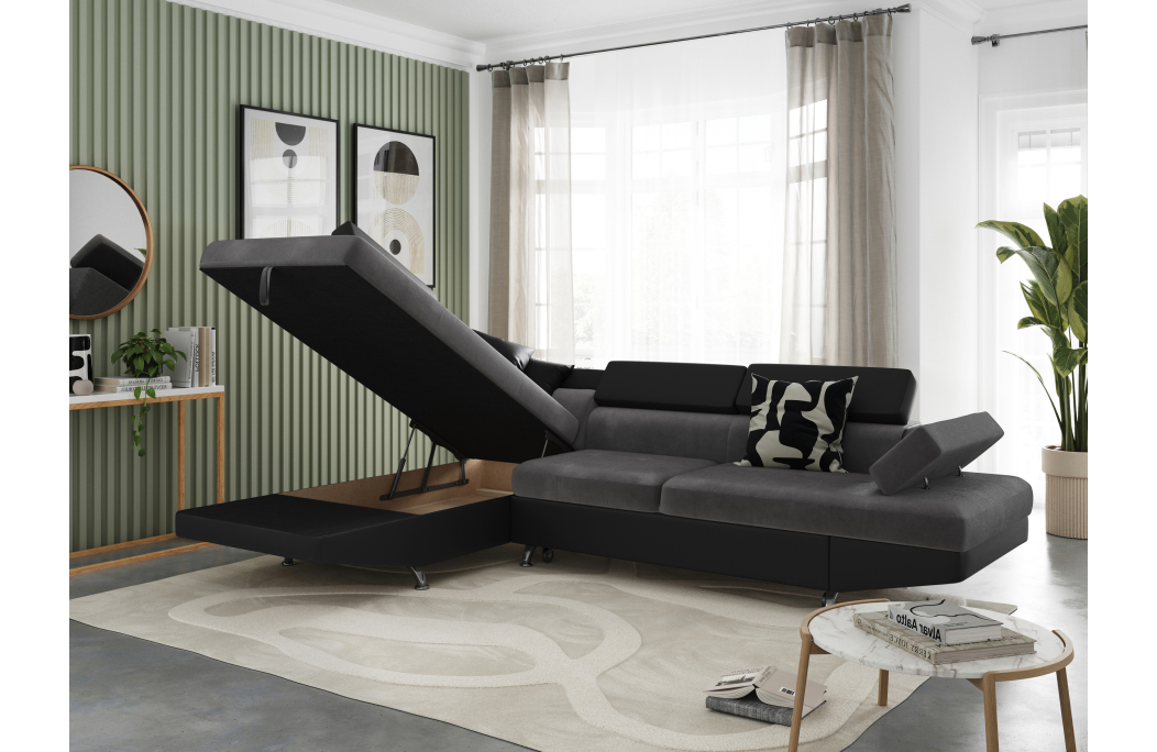 Canapé d'angle RIO Convertible avec coffre en microfibre et simili