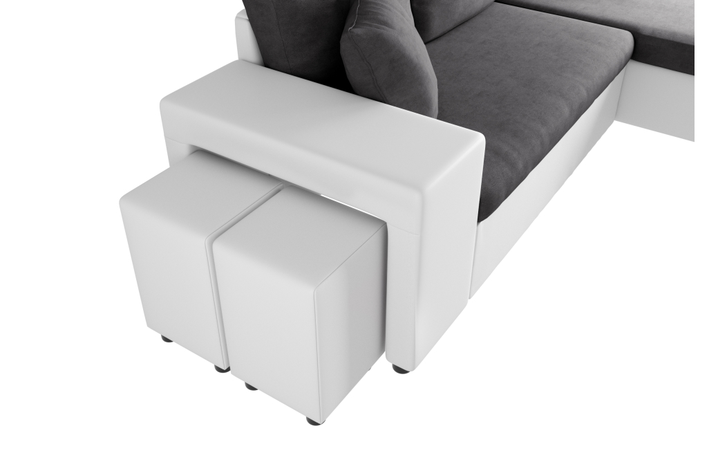 Canapé d'angle OSLO convertible avec coffre et poufs en microfibre et simili
