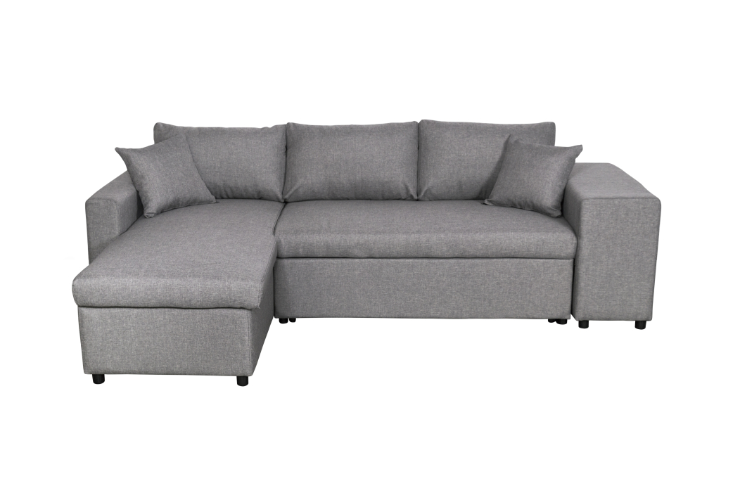 Canapé d'angle OSLO convertible avec coffre et poufs en tissu
