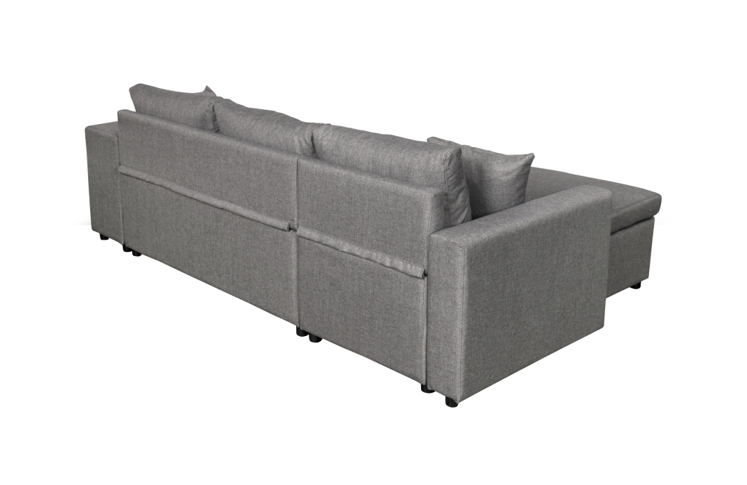 Canapé d'angle OSLO convertible avec coffre et poufs en tissu
