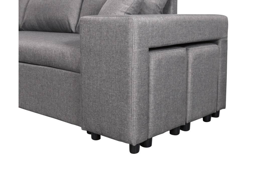 Canapé d'angle OSLO convertible avec coffre et poufs en tissu