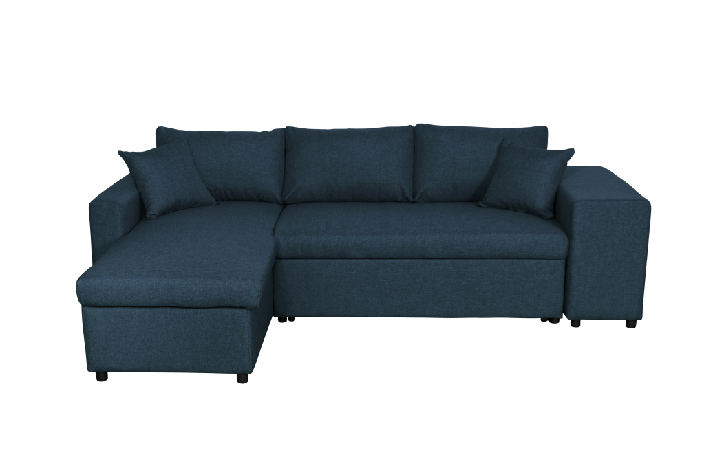 Canapé d'angle OSLO convertible avec coffre et poufs en tissu
