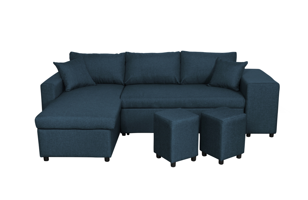 Canapé d'angle OSLO convertible avec coffre et poufs en tissu