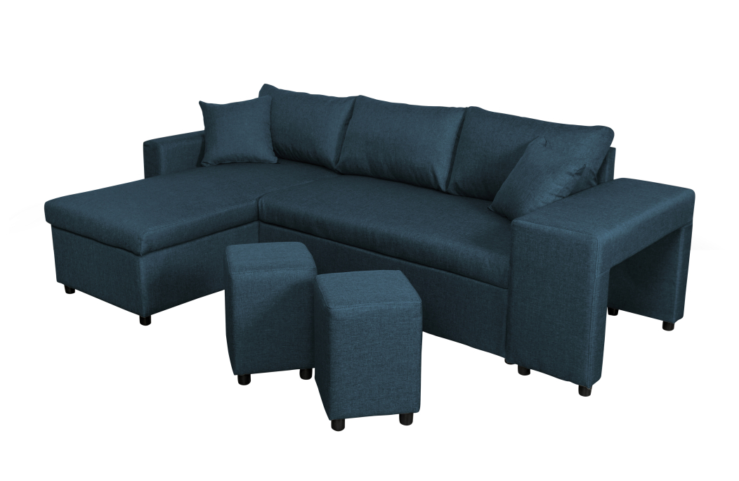 Canapé d'angle OSLO convertible avec coffre et poufs en tissu