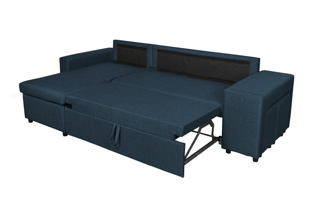 Canapé d'angle OSLO convertible avec coffre et poufs en tissu