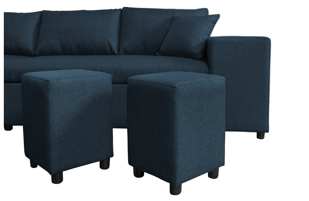 Canapé d'angle OSLO convertible avec coffre et poufs en tissu