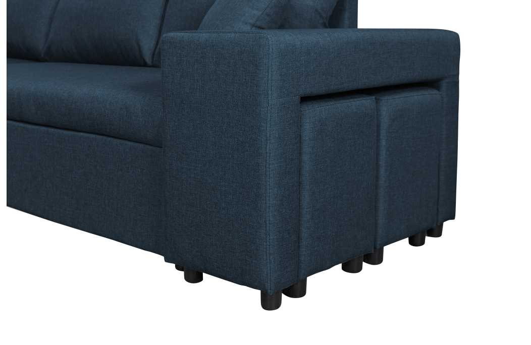 Canapé d'angle OSLO convertible avec coffre et poufs en tissu