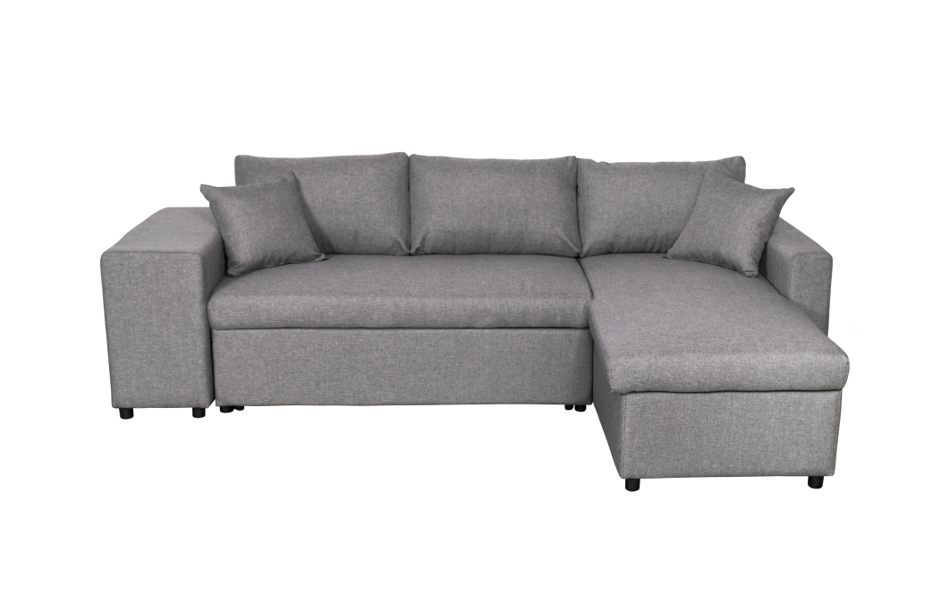 Canapé d'angle OSLO convertible avec coffre et poufs en tissu