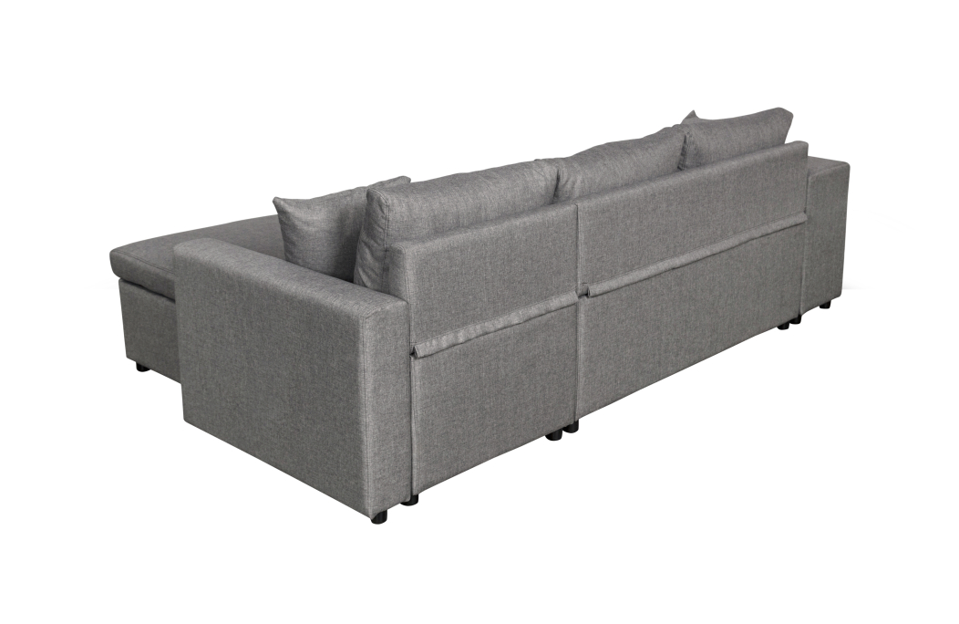 Canapé d'angle OSLO convertible avec coffre et poufs en tissu