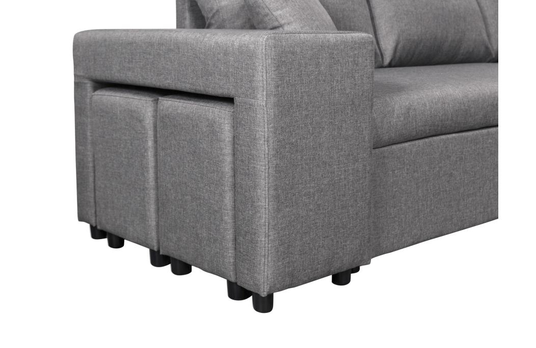 Canapé d'angle OSLO convertible avec coffre et poufs en tissu