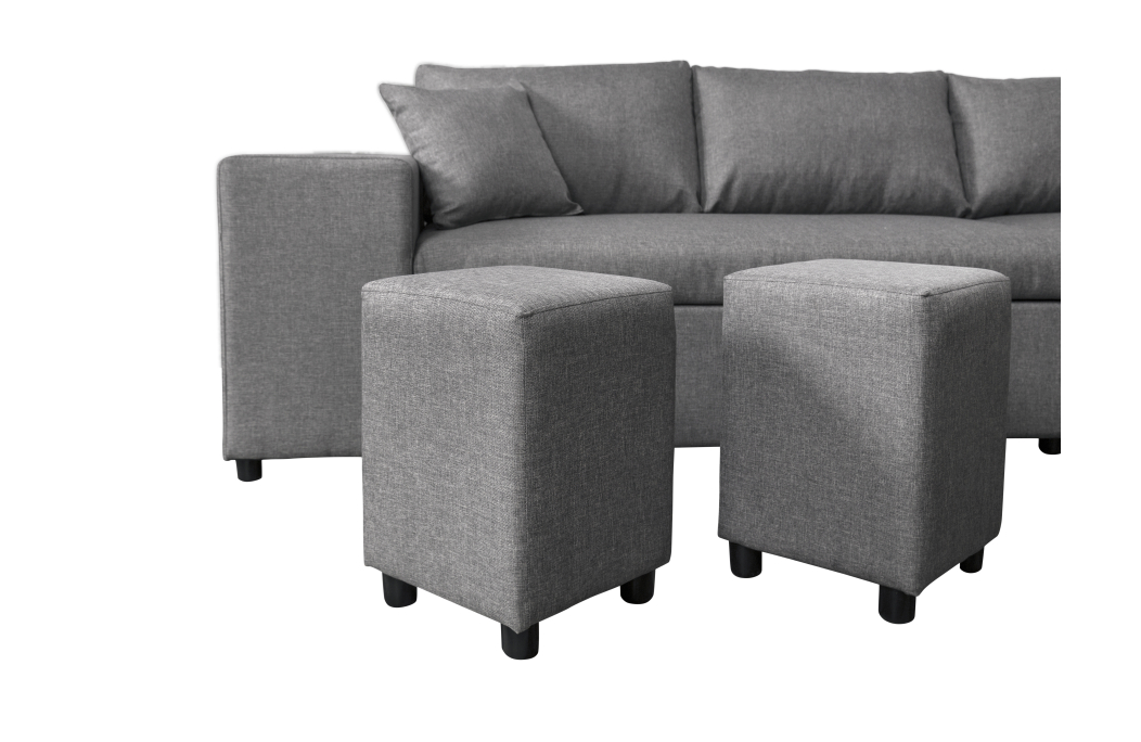 Canapé d'angle OSLO convertible avec coffre et poufs en tissu