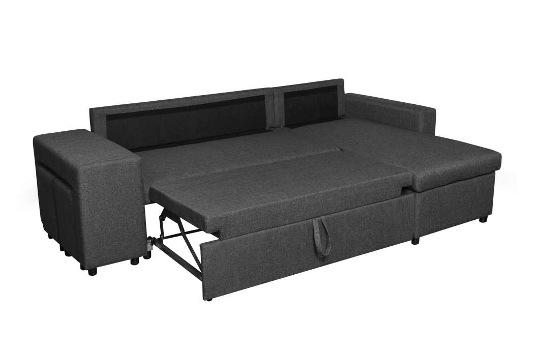 Canapé d'angle OSLO convertible avec coffre et poufs en tissu
