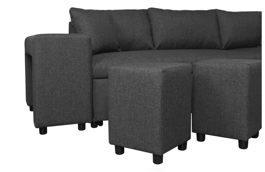Canapé d'angle OSLO convertible avec coffre et poufs en tissu
