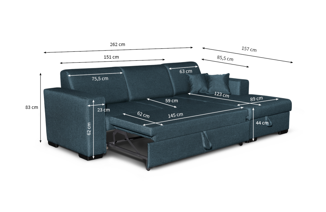 Canapé d'angle FUJI XL convertible avec coffre en tissu