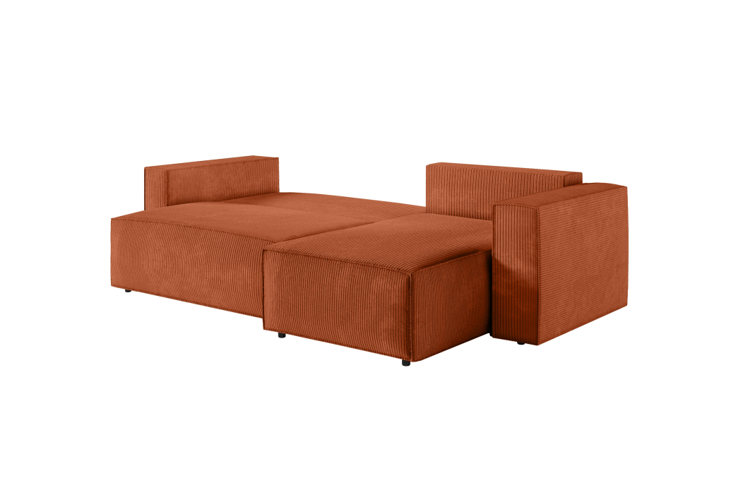 CLARISSE - Canapé d'angle convertible réversible avec pouf en velours côtelé