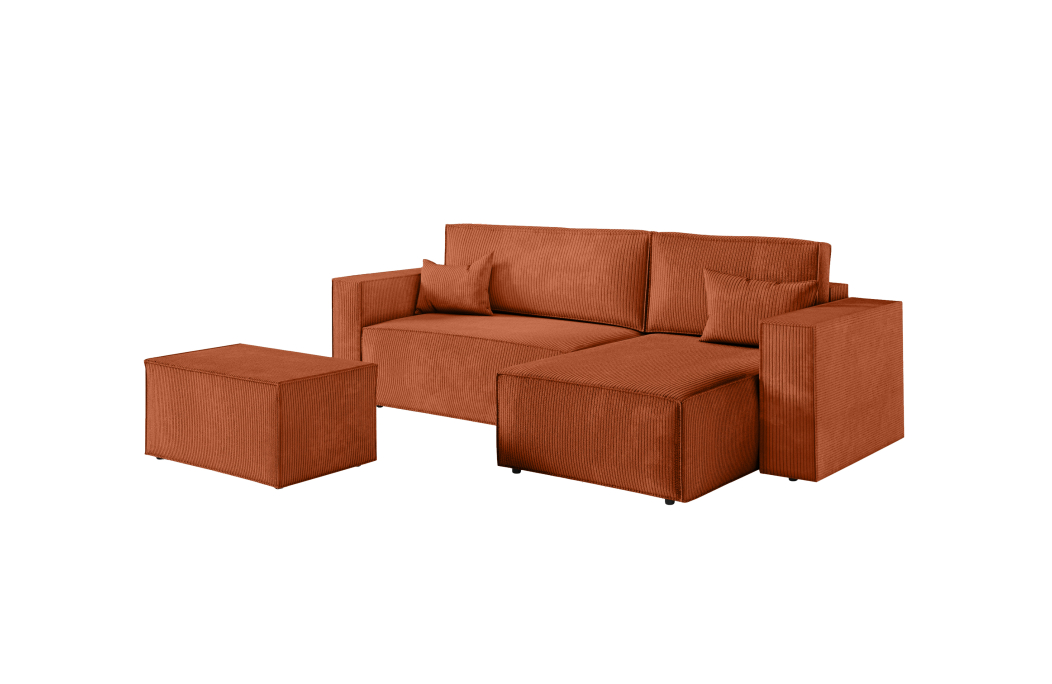 PACK - CLARISSE - Canapé d'angle convertible réversible avec pouf en velours côtelé