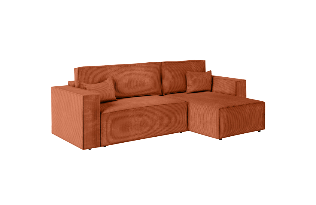 CLARISSE - Canapé d'angle convertible réversible avec pouf en velours côtelé