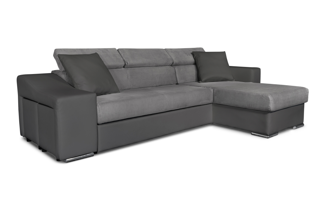 Canapé d'Angle ELONA Convertible en Microfibre et Simili avec poufs