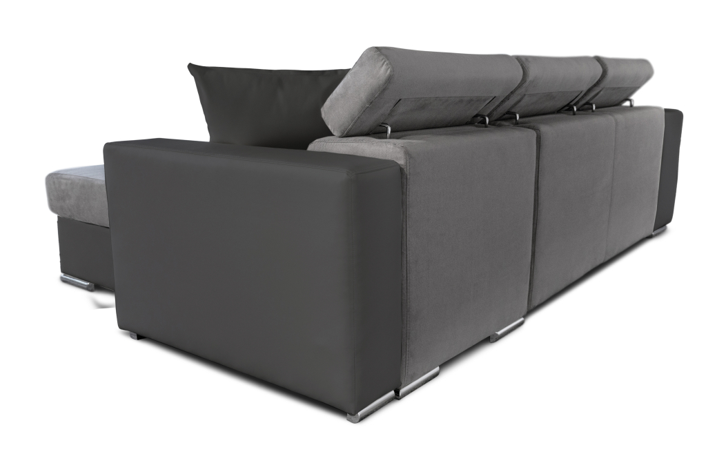 Canapé d'Angle ELONA Convertible en Microfibre et Simili avec poufs