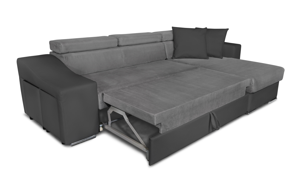 Canapé d'Angle ELONA Convertible en Microfibre et Simili avec poufs