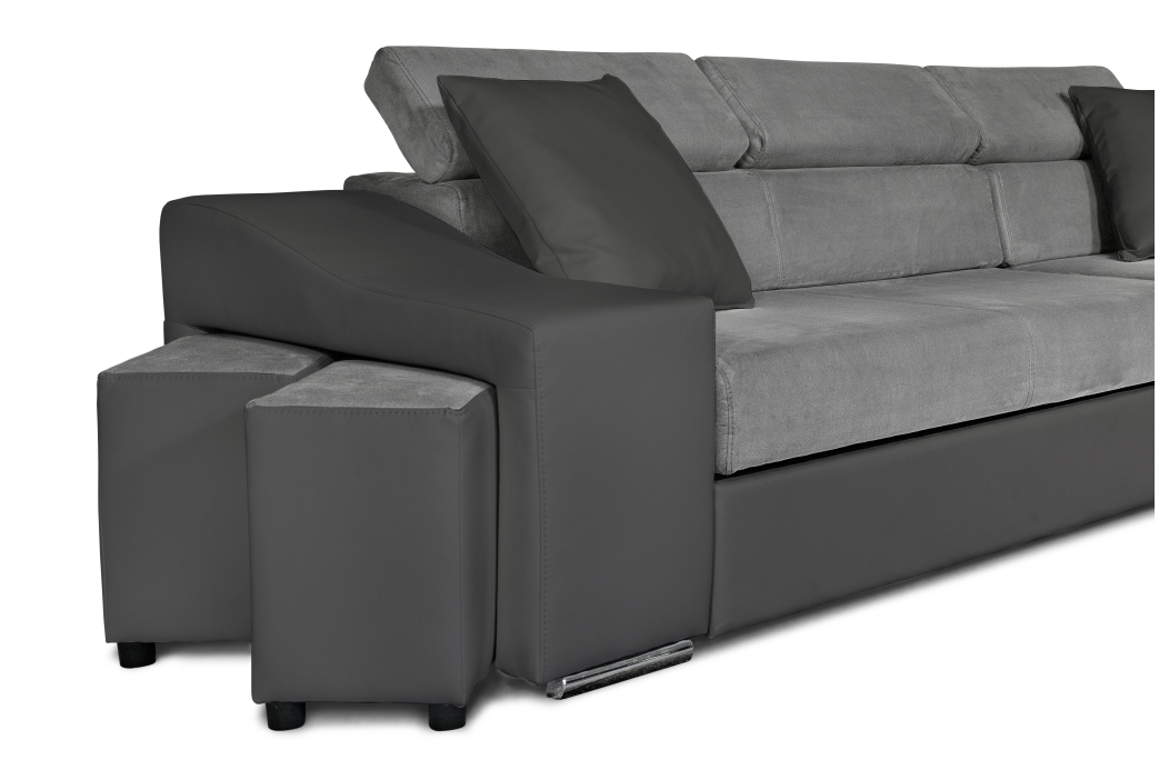 Canapé d'Angle ELONA Convertible en Microfibre et Simili avec poufs