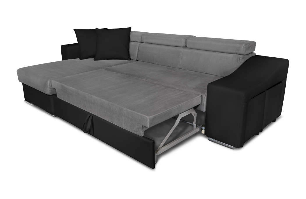 Canapé d'Angle ELONA Convertible en Microfibre et Simili avec poufs