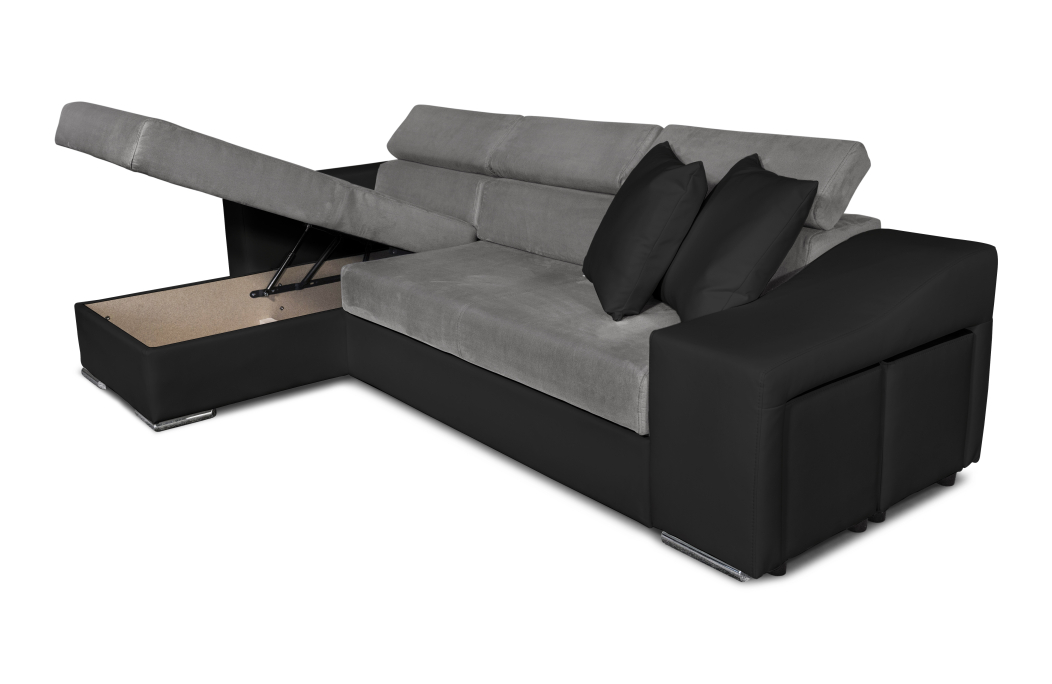 Canapé d'Angle ELONA Convertible en Microfibre et Simili avec poufs