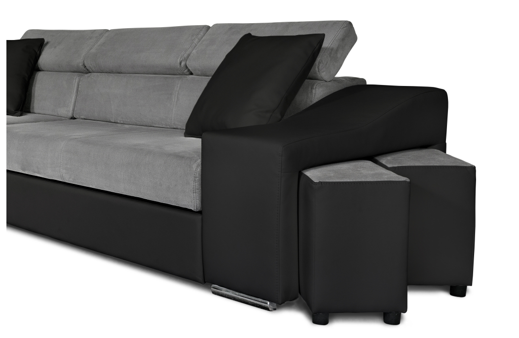 Canapé d'Angle ELONA Convertible en Microfibre et Simili avec poufs