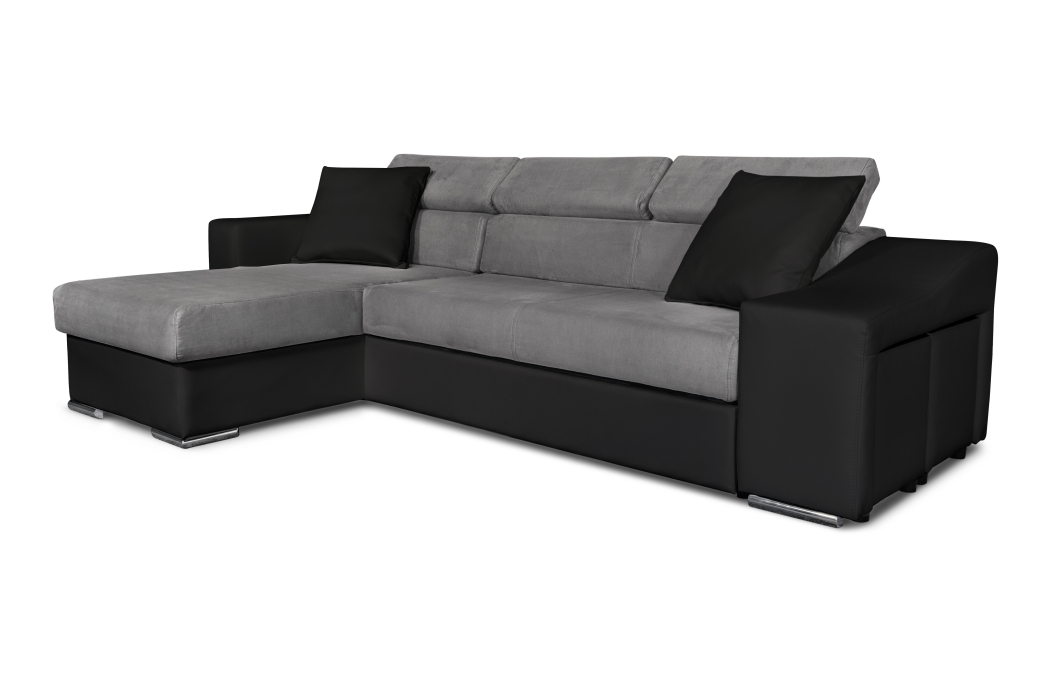 Canapé d'Angle ELONA Convertible en Microfibre et Simili avec poufs