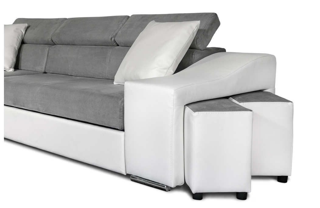 Canapé d'Angle ELONA Convertible en Microfibre et Simili avec poufs