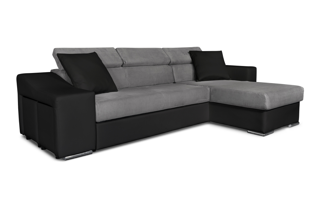 Canapé d'Angle ELONA Convertible en Microfibre et Simili avec poufs