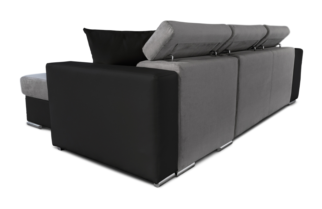 Canapé d'Angle ELONA Convertible en Microfibre et Simili avec poufs