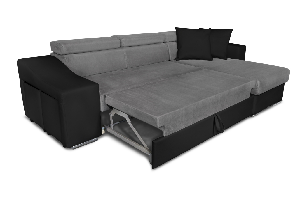 Canapé d'Angle ELONA Convertible en Microfibre et Simili avec poufs